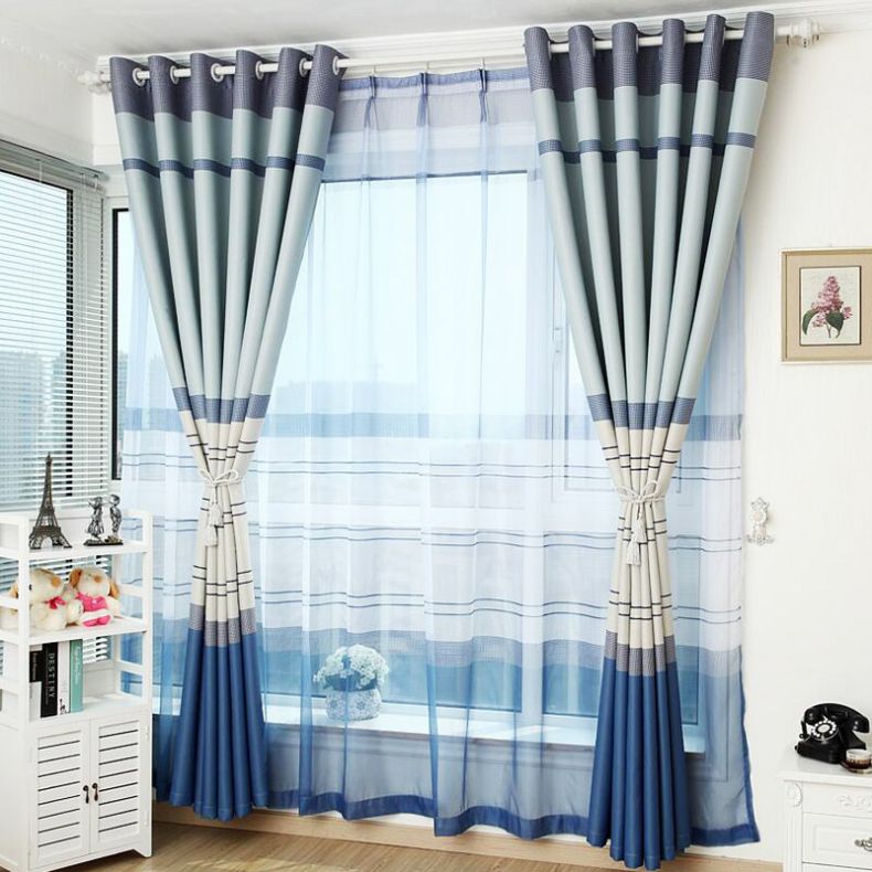 Blue-Neat-Modern-Ready-Made-Bedroom-Striped-Curtains-CMT18299-1